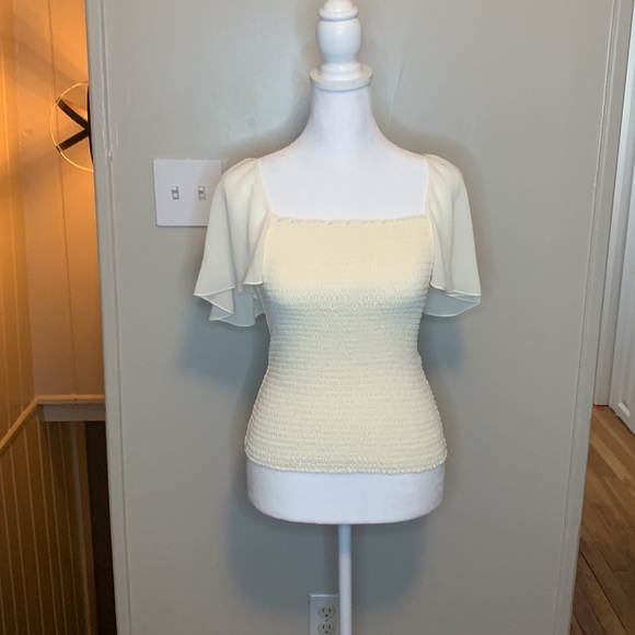 Theory Smocked Short-Sleeve Top in Recycled Sheer Georgette Size Small - Picture 5 of 11